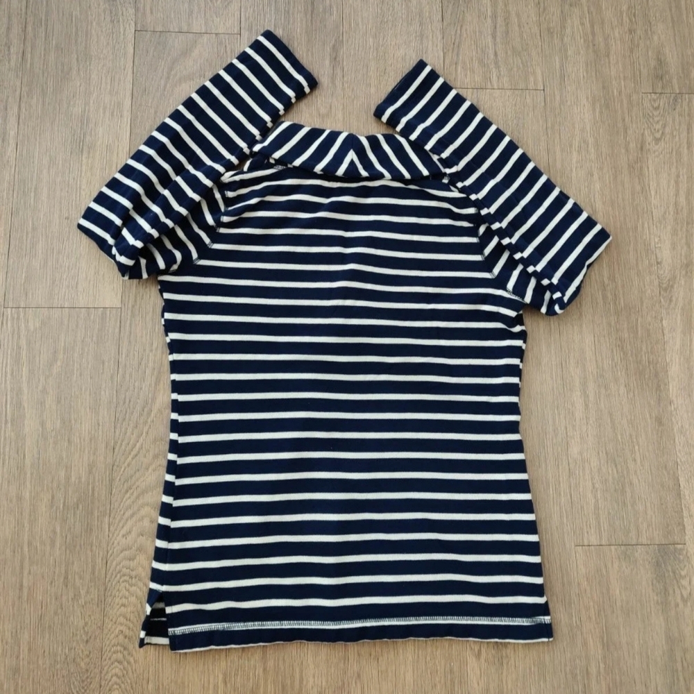 🔥4/$20 Merona Blue & White Striped Collared Pullover Loungewear Sweatshirt - Picture 2 of 5